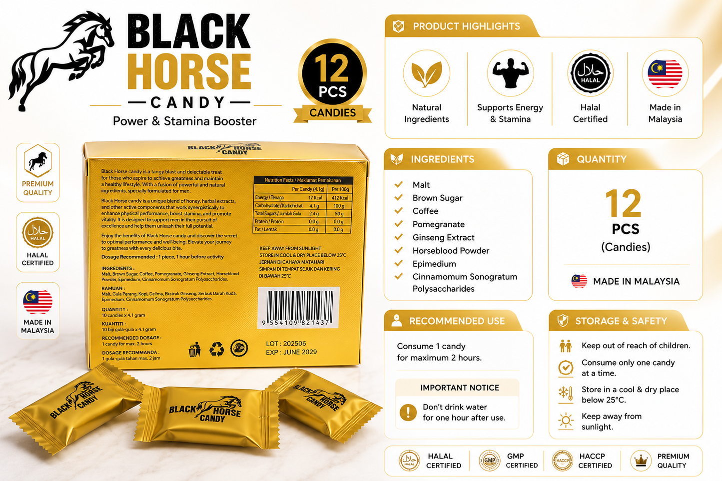 Black Horse Candy 12 pcs 4.3 Gm