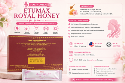 Etumax royal honey for woman 20 gm 12 sachets